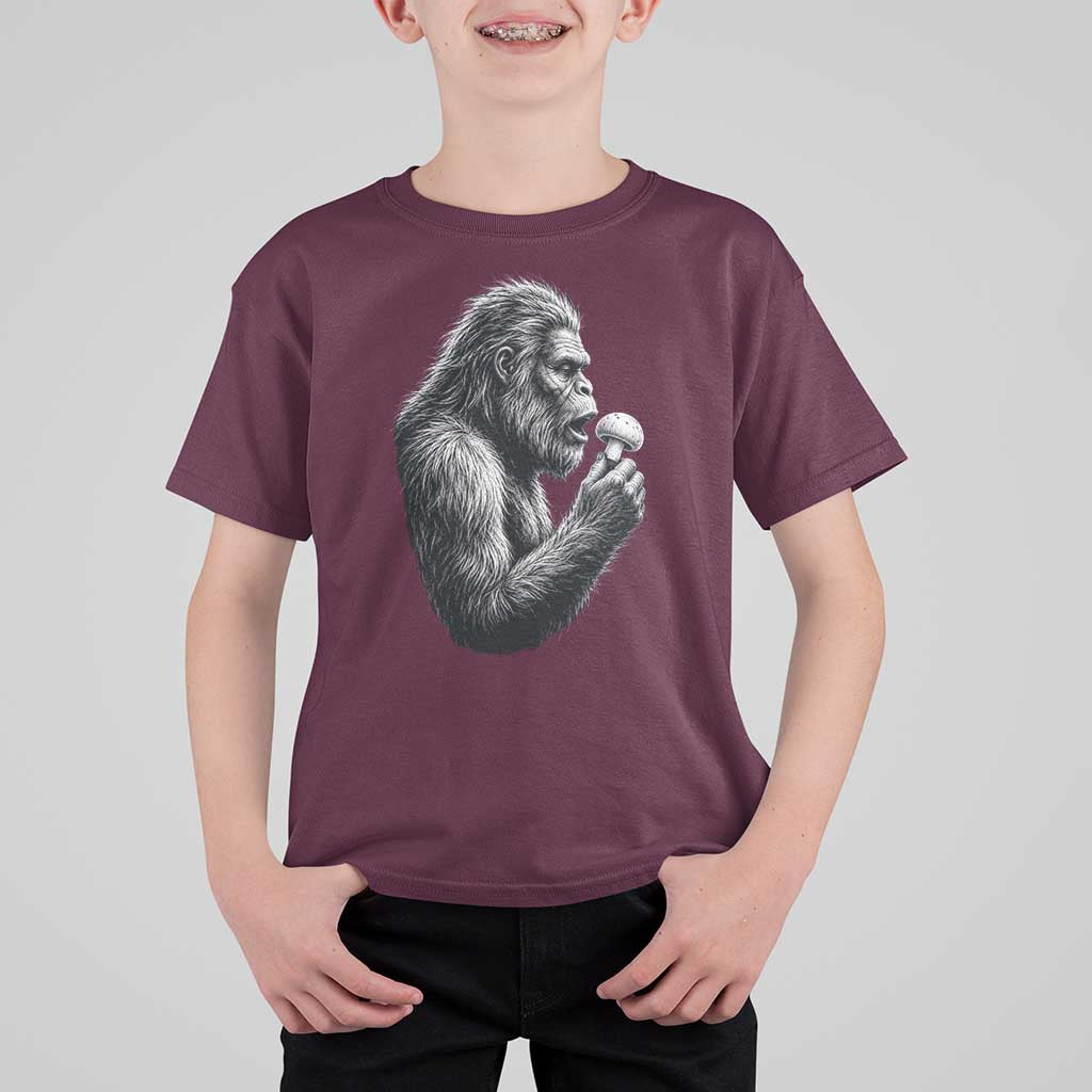 Bigfoot Mushroom T Shirt For Kid Vintage Sasquatch Art Mystical Nature Lover Retro