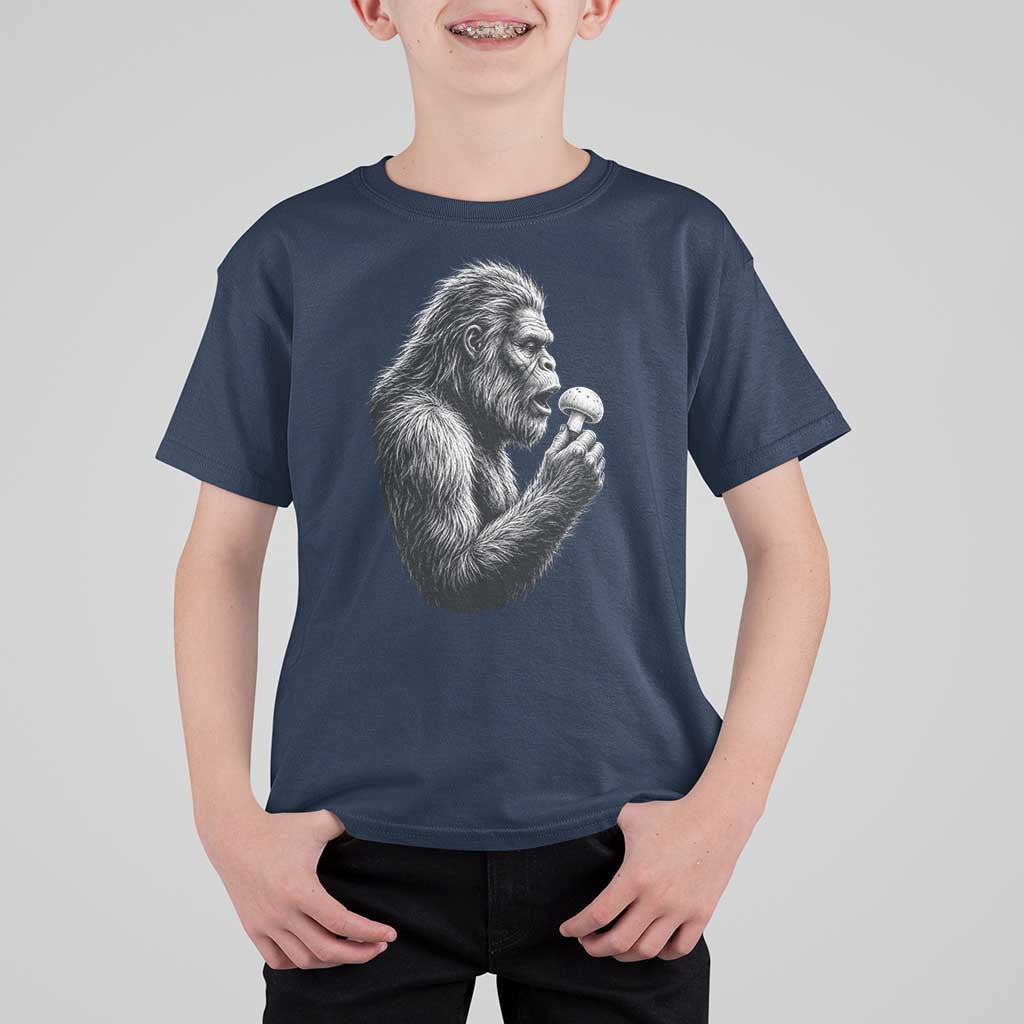 Bigfoot Mushroom T Shirt For Kid Vintage Sasquatch Art Mystical Nature Lover Retro