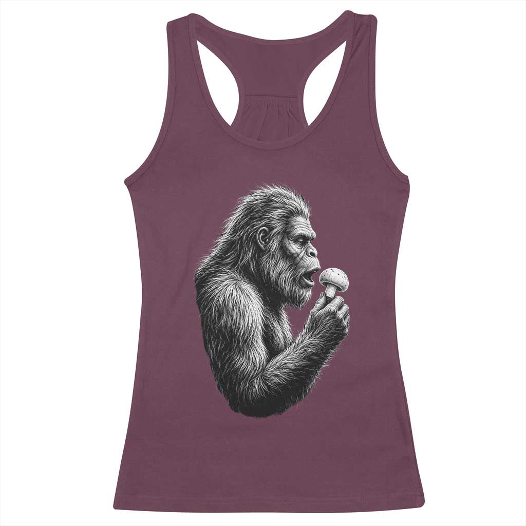 Bigfoot Mushroom Racerback Tank Top Vintage Sasquatch Art Mystical Nature Lover Retro
