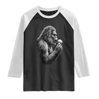 Bigfoot Mushroom Raglan Shirt Vintage Sasquatch Art Mystical Nature Lover Retro