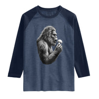 Bigfoot Mushroom Raglan Shirt Vintage Sasquatch Art Mystical Nature Lover Retro