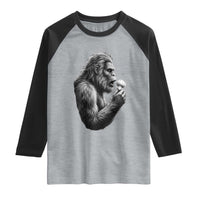 Bigfoot Mushroom Raglan Shirt Vintage Sasquatch Art Mystical Nature Lover Retro