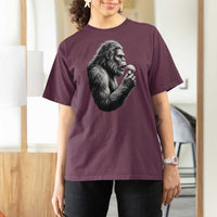 Bigfoot Mushroom T Shirt For Women Vintage Sasquatch Art Mystical Nature Lover Retro