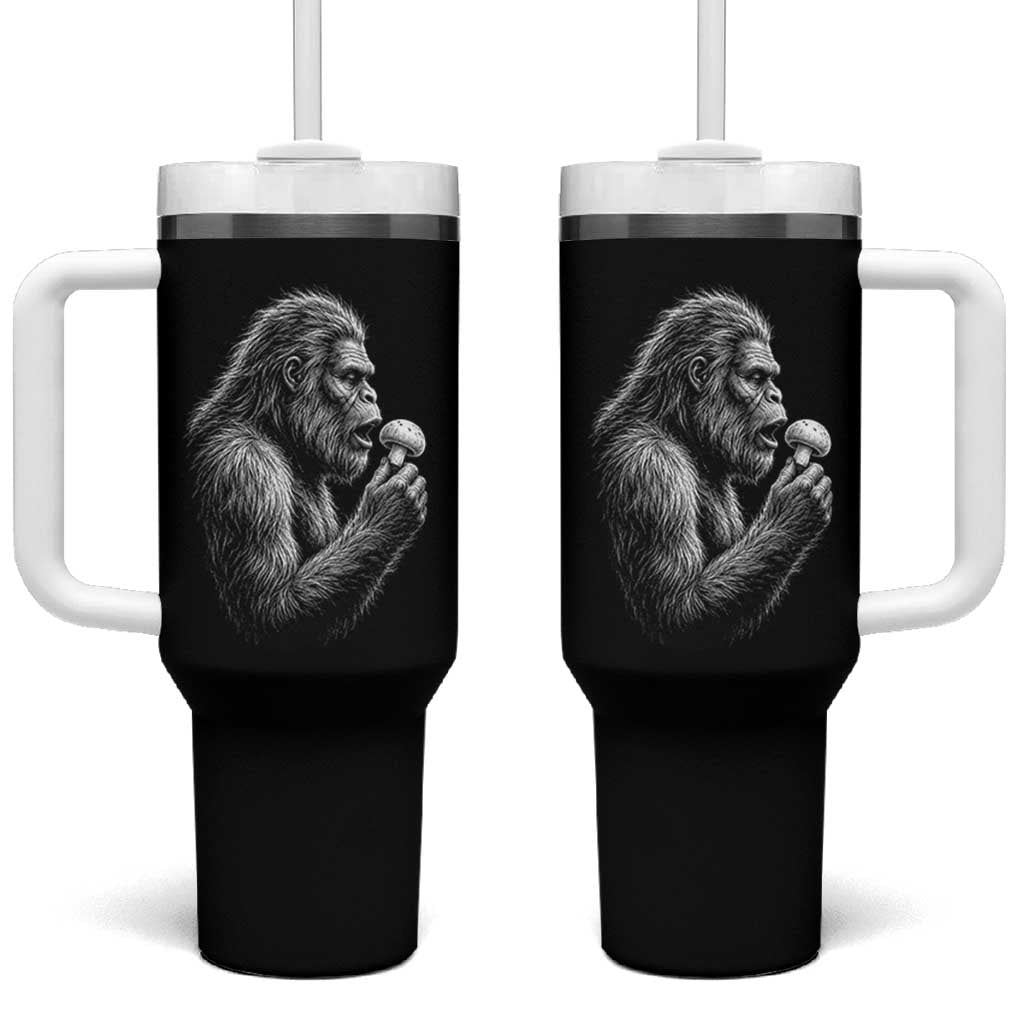Bigfoot Mushroom Tumbler With Handle Vintage Sasquatch Art Mystical Nature Lover Retro