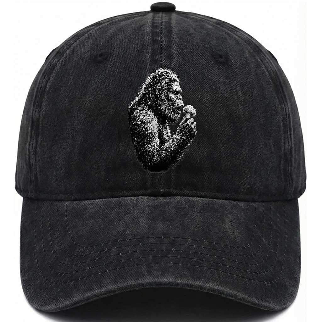 Bigfoot Mushroom Washed Cotton Baseball Cap Vintage Sasquatch Art Mystical Nature Lover Retro