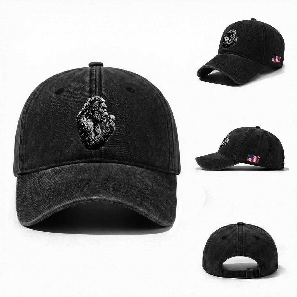 Bigfoot Mushroom Washed Cotton Baseball Cap Vintage Sasquatch Art Mystical Nature Lover Retro