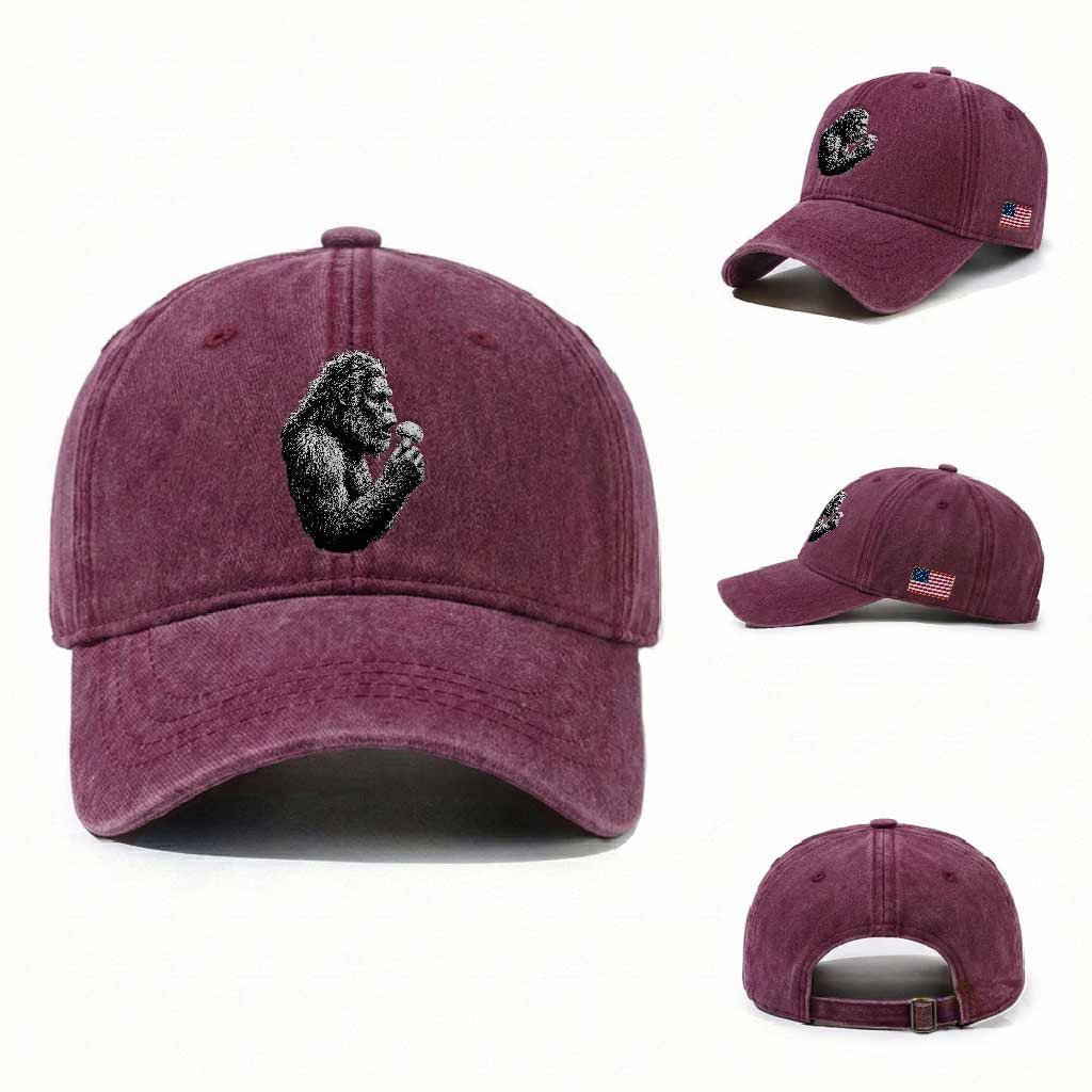 Bigfoot Mushroom Washed Cotton Baseball Cap Vintage Sasquatch Art Mystical Nature Lover Retro