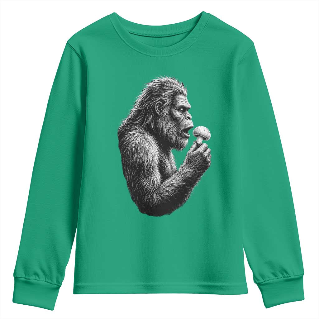 Bigfoot Mushroom Youth Sweatshirt Vintage Sasquatch Art Mystical Nature Lover Retro