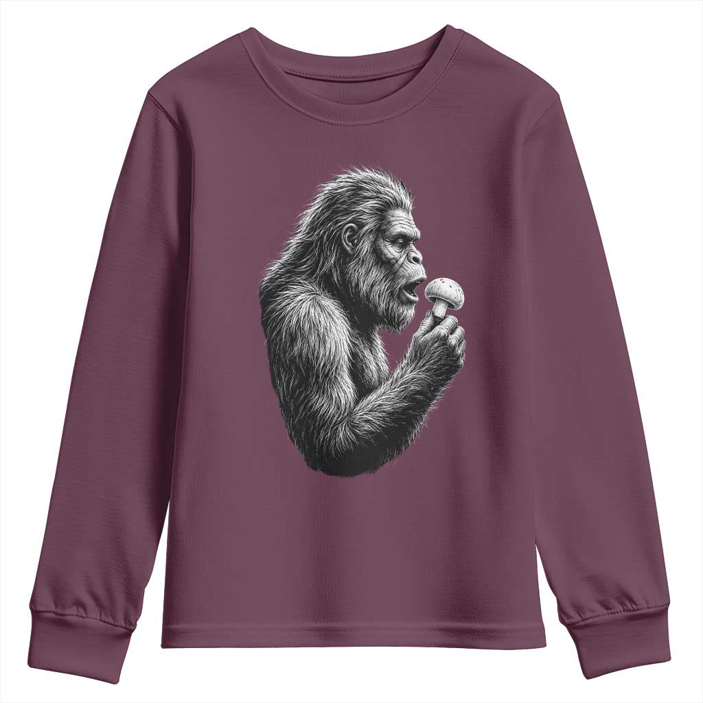 Bigfoot Mushroom Youth Sweatshirt Vintage Sasquatch Art Mystical Nature Lover Retro