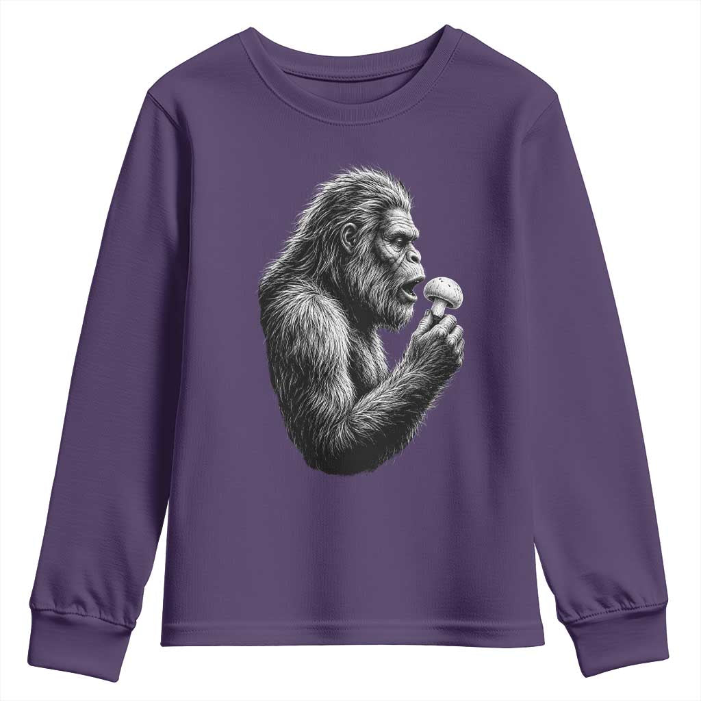 Bigfoot Mushroom Youth Sweatshirt Vintage Sasquatch Art Mystical Nature Lover Retro