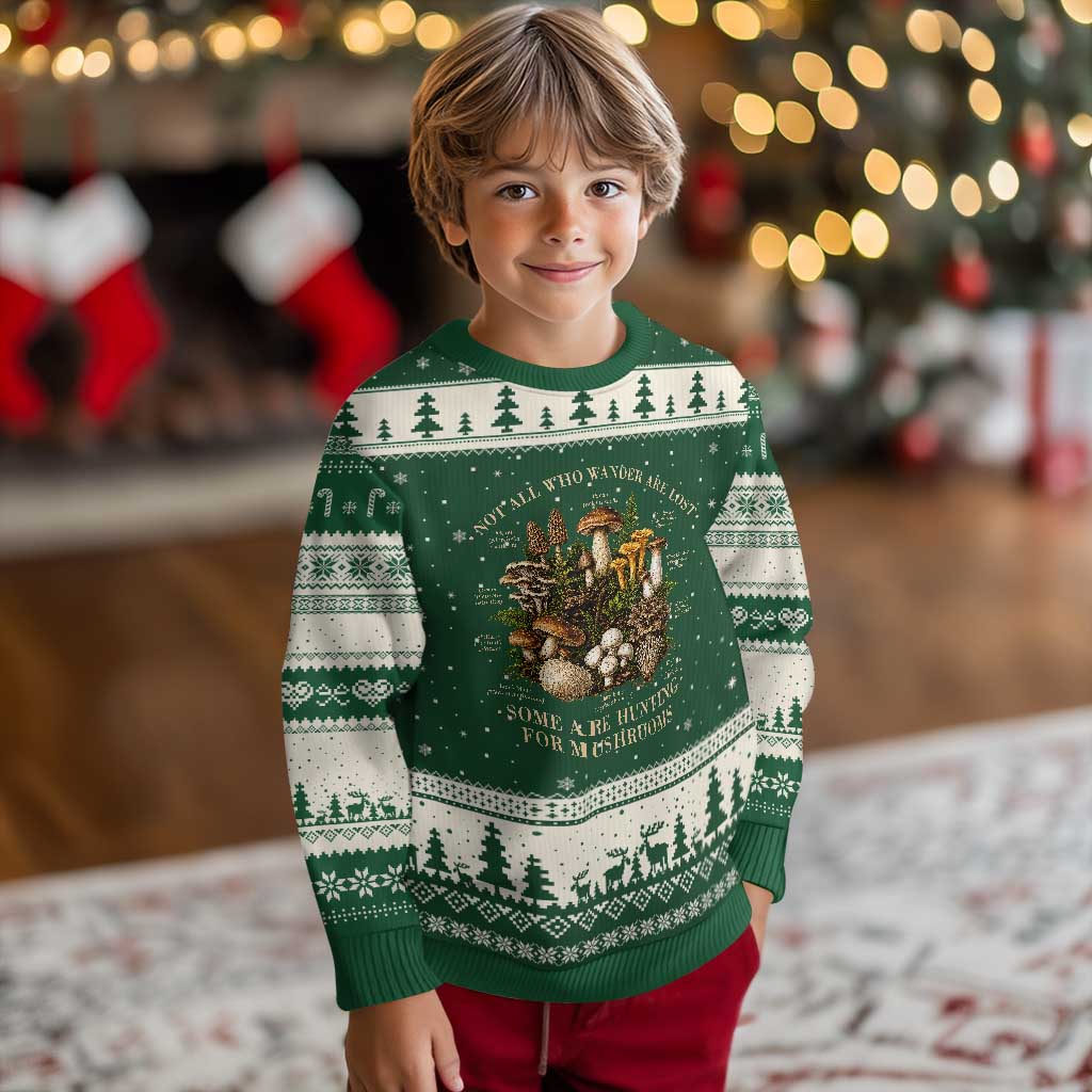 Mushroom Lovers Ugly Christmas Sweater Not All Who Wander Are Lost Some Are Hunting For Mushrooms Vintage Botanical Graphic