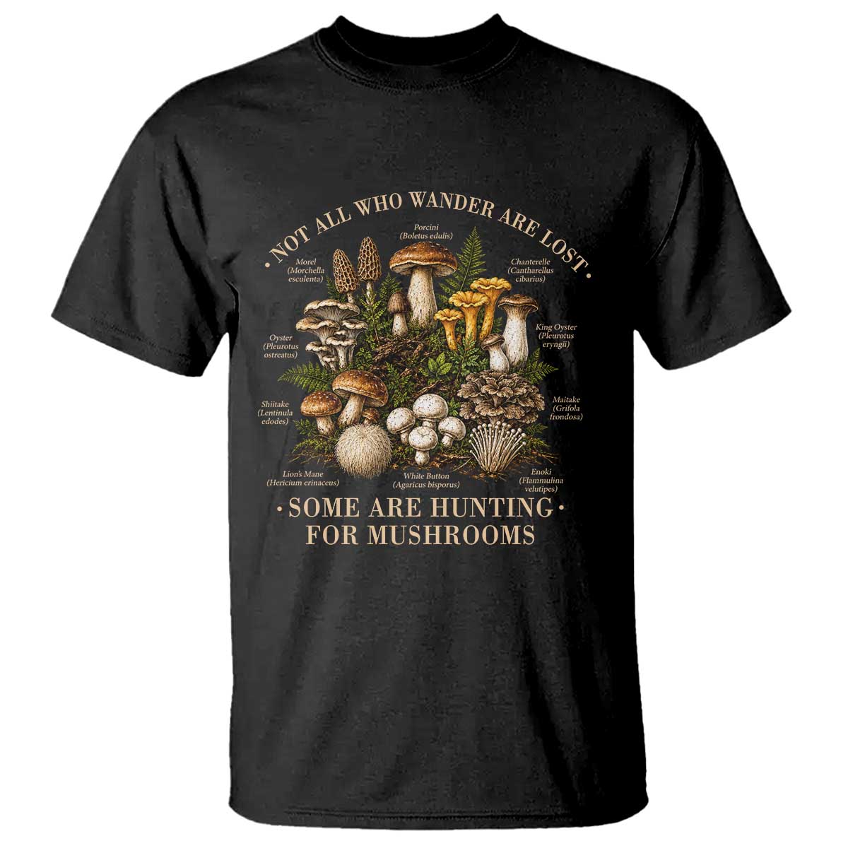 Mushroom Lovers T Shirt Not All Who Wander Are Lost Some Are Hunting For Mushrooms Vintage Botanical Graphic