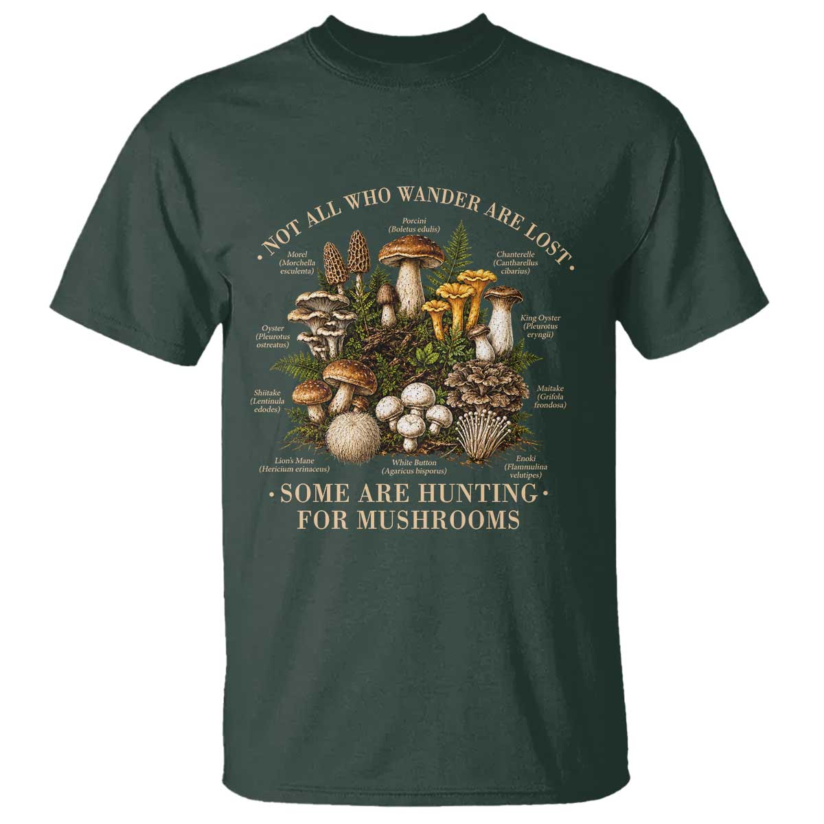 Mushroom Lovers T Shirt Not All Who Wander Are Lost Some Are Hunting For Mushrooms Vintage Botanical Graphic