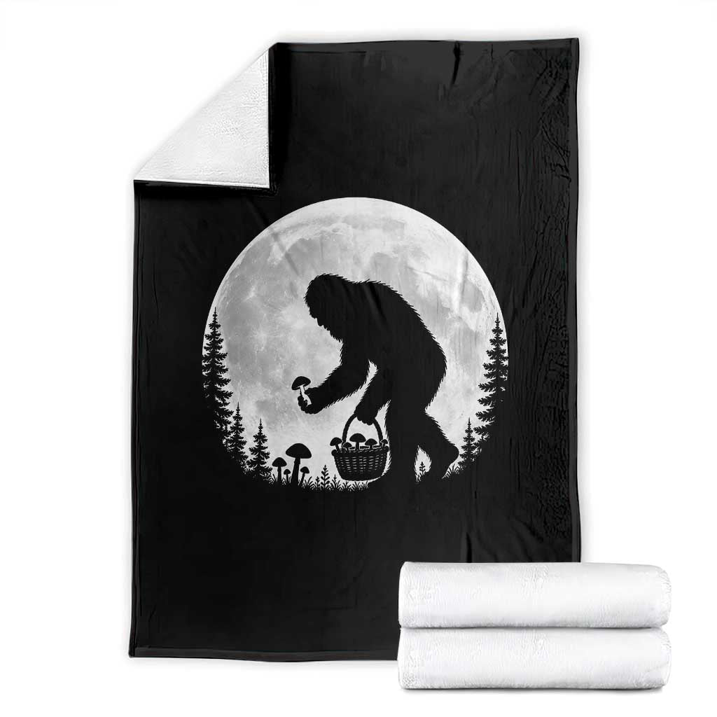 Bigfoot Mushroom Hunter Throw Blanket Vintage Sasquatch Art Mystical Nature Lover Retro Full Moon