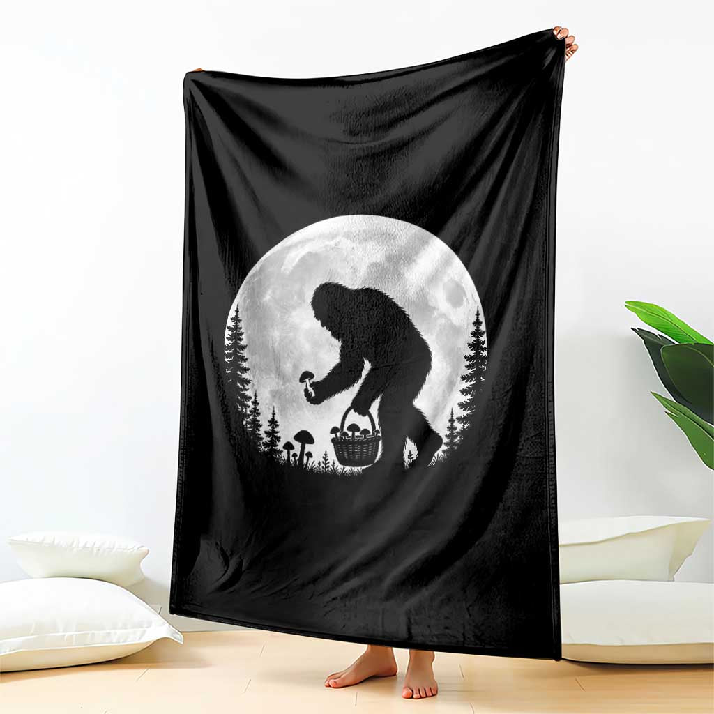 Bigfoot Mushroom Hunter Throw Blanket Vintage Sasquatch Art Mystical Nature Lover Retro Full Moon