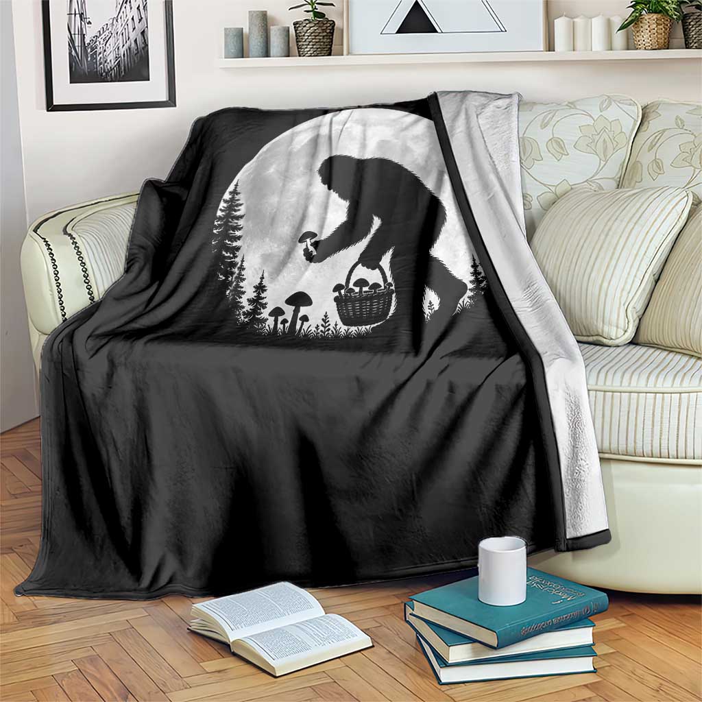 Bigfoot Mushroom Hunter Throw Blanket Vintage Sasquatch Art Mystical Nature Lover Retro Full Moon
