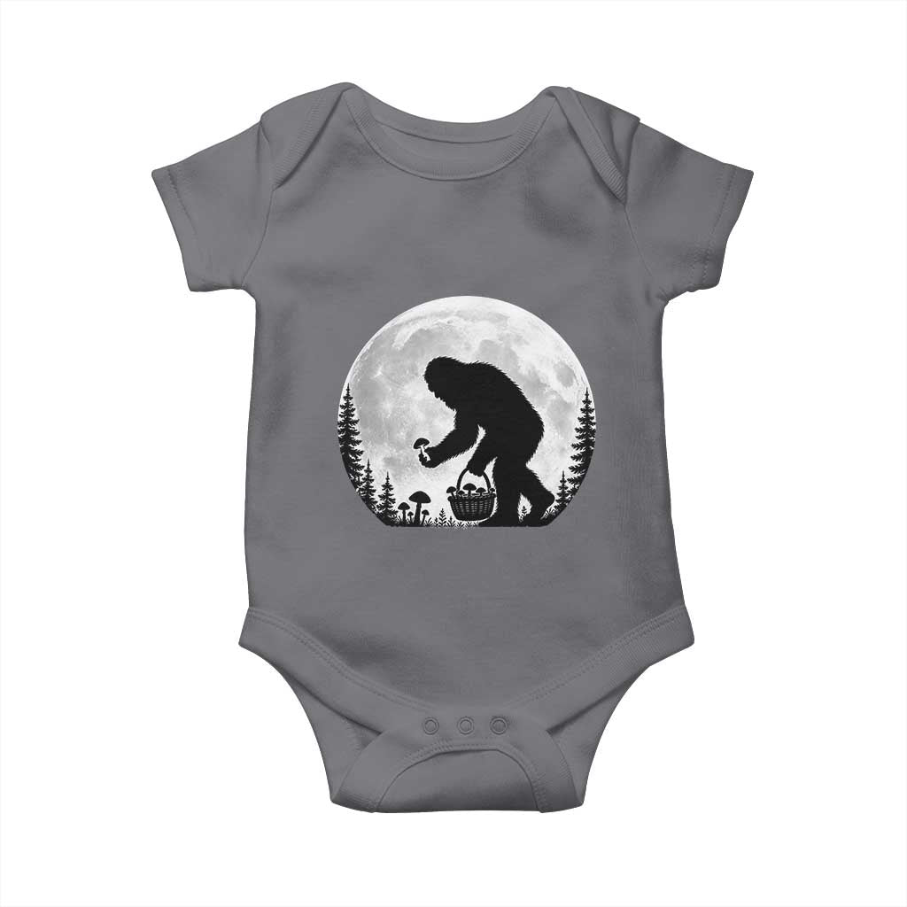 Bigfoot Mushroom Hunter Baby Onesie Vintage Sasquatch Art Mystical Nature Lover Retro Full Moon