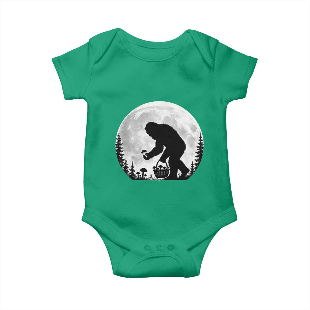 Bigfoot Mushroom Hunter Baby Onesie Vintage Sasquatch Art Mystical Nature Lover Retro Full Moon