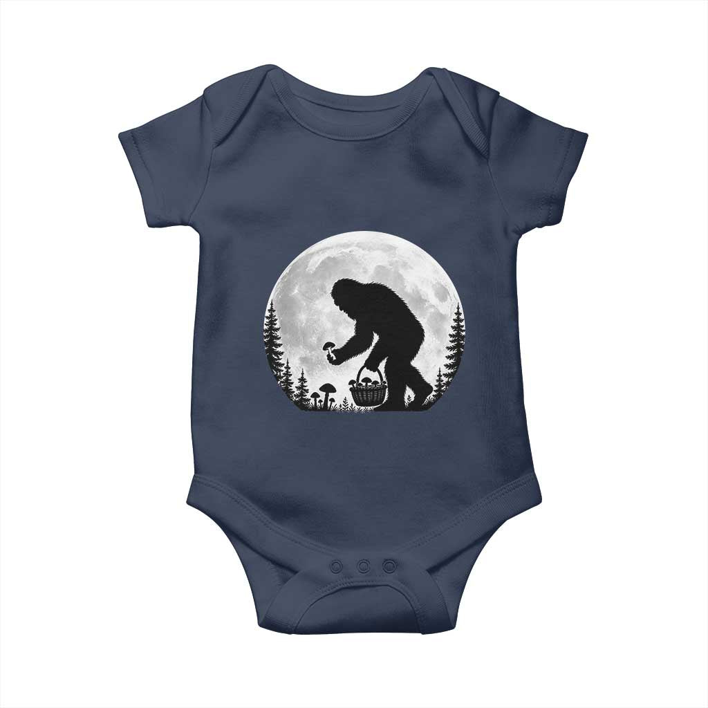 Bigfoot Mushroom Hunter Baby Onesie Vintage Sasquatch Art Mystical Nature Lover Retro Full Moon
