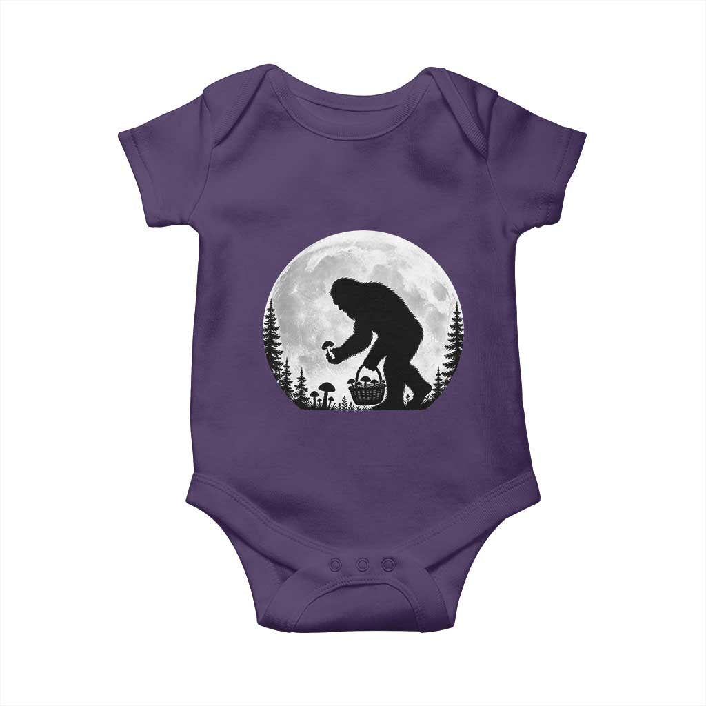 Bigfoot Mushroom Hunter Baby Onesie Vintage Sasquatch Art Mystical Nature Lover Retro Full Moon