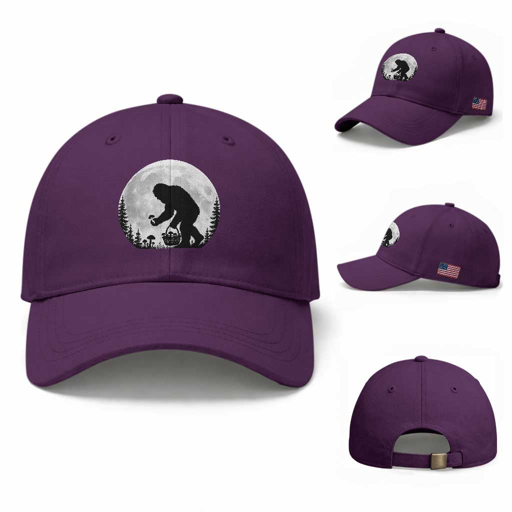 Bigfoot Mushroom Hunter Baseball Cap Vintage Sasquatch Art Mystical Nature Lover Retro Full Moon