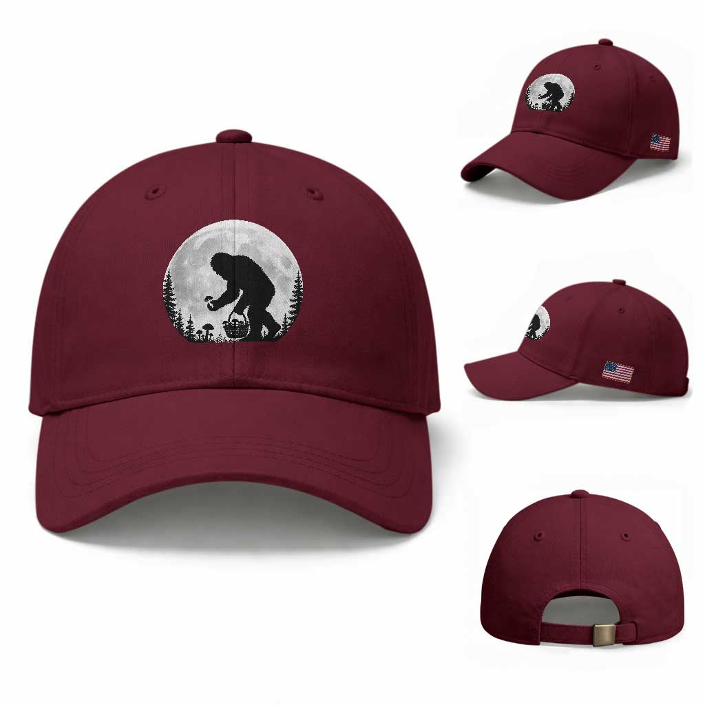 Bigfoot Mushroom Hunter Baseball Cap Vintage Sasquatch Art Mystical Nature Lover Retro Full Moon