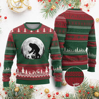 Bigfoot Mushroom Hunter Ugly Christmas Sweater Vintage Sasquatch Art Mystical Nature Lover Retro Full Moon