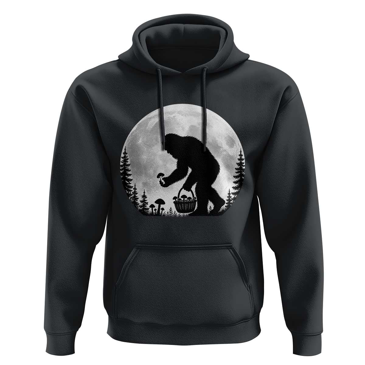 Bigfoot Mushroom Hunter Hoodie Vintage Sasquatch Art Mystical Nature Lover Retro Full Moon