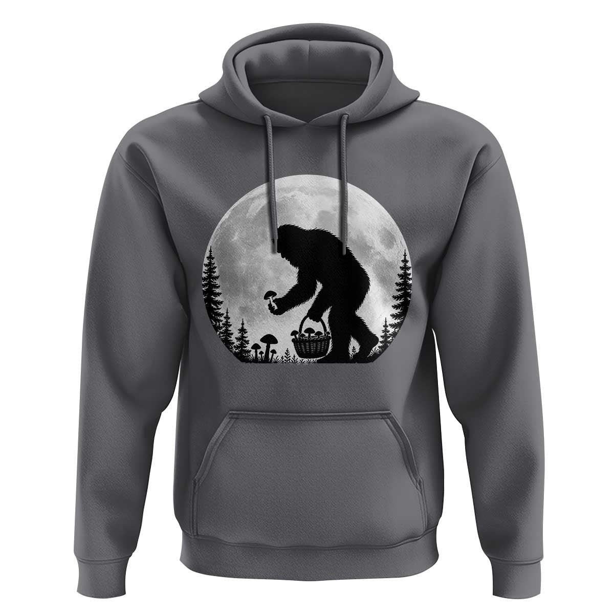 Bigfoot Mushroom Hunter Hoodie Vintage Sasquatch Art Mystical Nature Lover Retro Full Moon