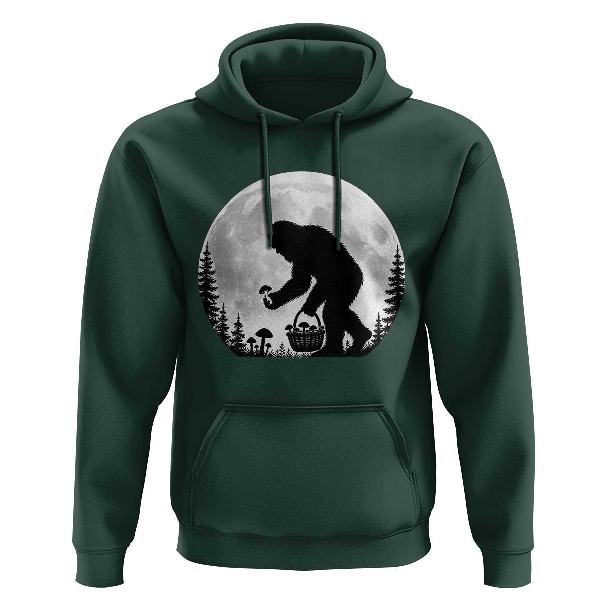 Bigfoot Mushroom Hunter Hoodie Vintage Sasquatch Art Mystical Nature Lover Retro Full Moon