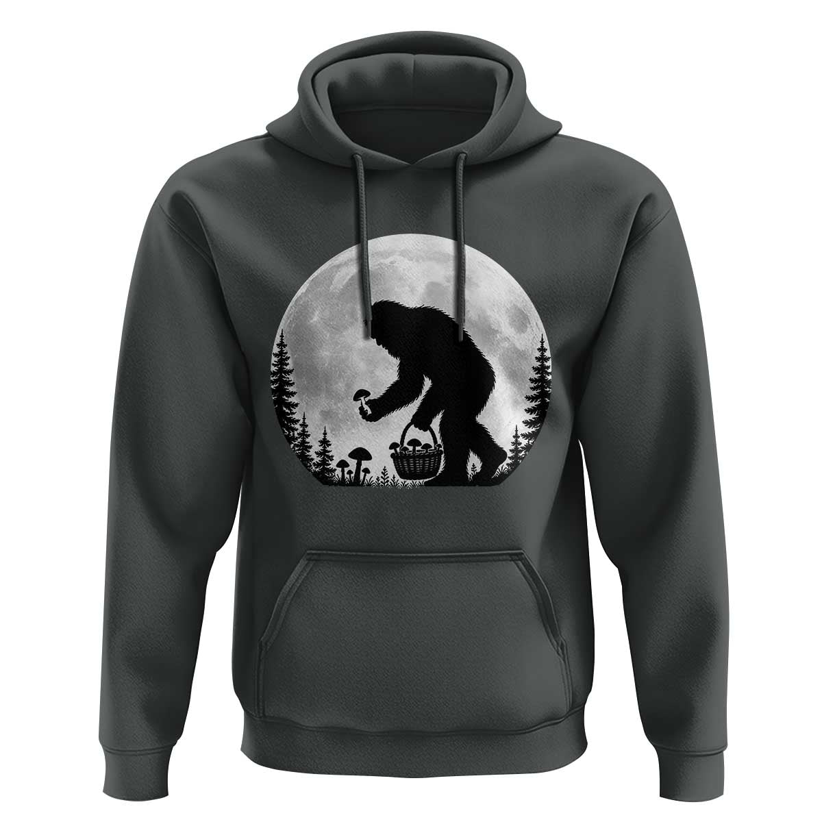 Bigfoot Mushroom Hunter Hoodie Vintage Sasquatch Art Mystical Nature Lover Retro Full Moon
