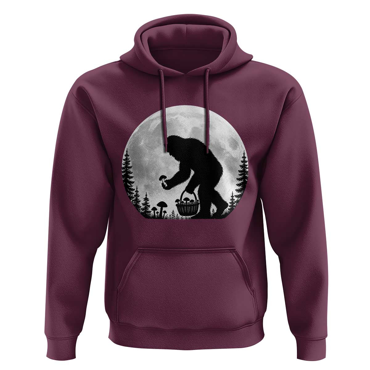 Bigfoot Mushroom Hunter Hoodie Vintage Sasquatch Art Mystical Nature Lover Retro Full Moon