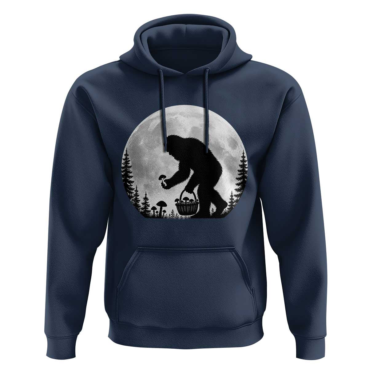 Bigfoot Mushroom Hunter Hoodie Vintage Sasquatch Art Mystical Nature Lover Retro Full Moon