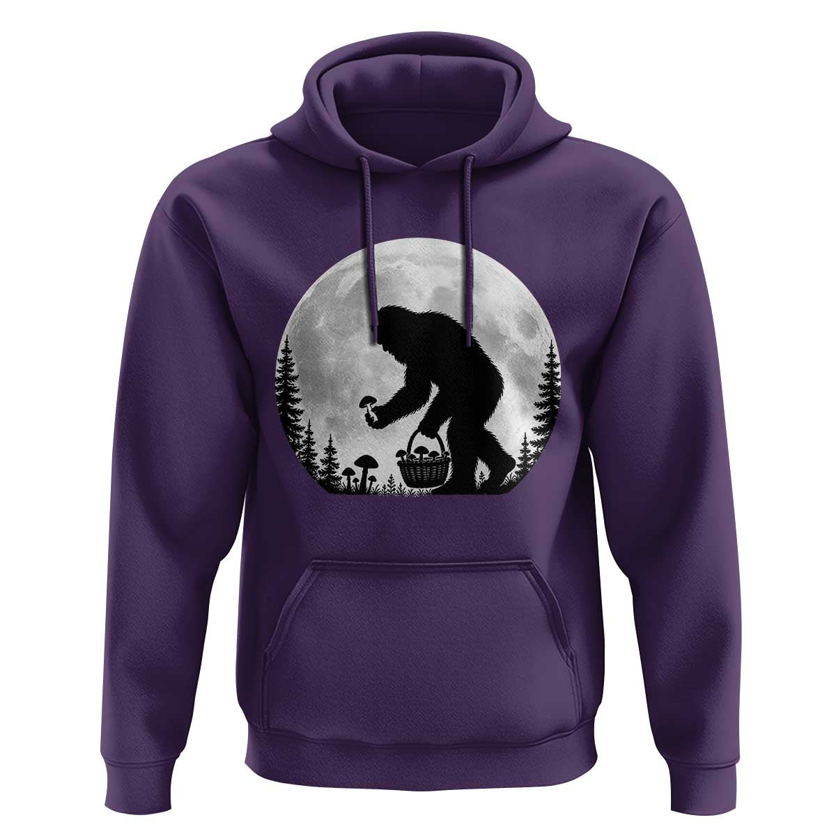 Bigfoot Mushroom Hunter Hoodie Vintage Sasquatch Art Mystical Nature Lover Retro Full Moon