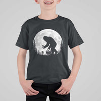 Bigfoot Mushroom Hunter T Shirt For Kid Vintage Sasquatch Art Mystical Nature Lover Retro Full Moon