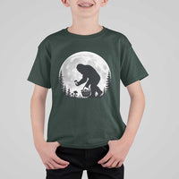Bigfoot Mushroom Hunter T Shirt For Kid Vintage Sasquatch Art Mystical Nature Lover Retro Full Moon