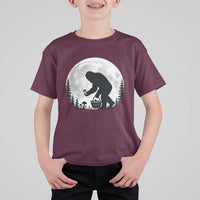 Bigfoot Mushroom Hunter T Shirt For Kid Vintage Sasquatch Art Mystical Nature Lover Retro Full Moon