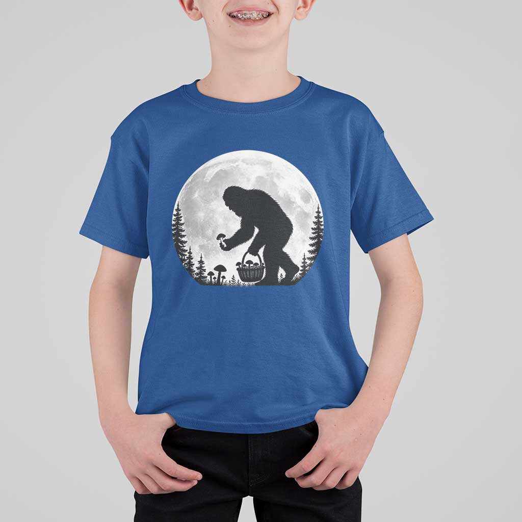 Bigfoot Mushroom Hunter T Shirt For Kid Vintage Sasquatch Art Mystical Nature Lover Retro Full Moon