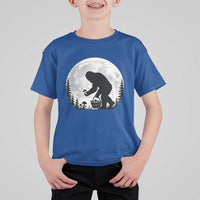 Bigfoot Mushroom Hunter T Shirt For Kid Vintage Sasquatch Art Mystical Nature Lover Retro Full Moon
