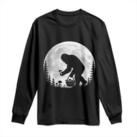 Bigfoot Mushroom Hunter Long Sleeve Shirt Vintage Sasquatch Art Mystical Nature Lover Retro Full Moon