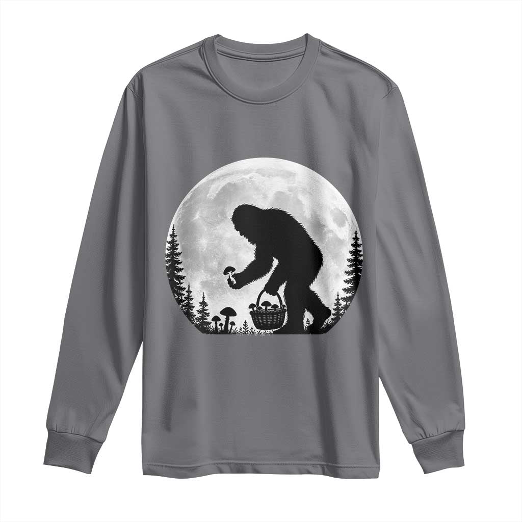 Bigfoot Mushroom Hunter Long Sleeve Shirt Vintage Sasquatch Art Mystical Nature Lover Retro Full Moon
