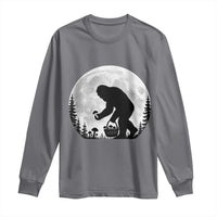 Bigfoot Mushroom Hunter Long Sleeve Shirt Vintage Sasquatch Art Mystical Nature Lover Retro Full Moon