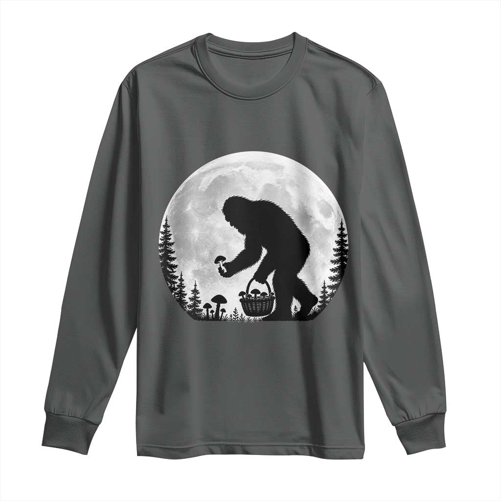 Bigfoot Mushroom Hunter Long Sleeve Shirt Vintage Sasquatch Art Mystical Nature Lover Retro Full Moon