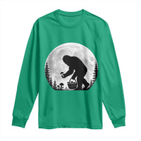 Bigfoot Mushroom Hunter Long Sleeve Shirt Vintage Sasquatch Art Mystical Nature Lover Retro Full Moon