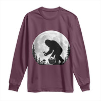 Bigfoot Mushroom Hunter Long Sleeve Shirt Vintage Sasquatch Art Mystical Nature Lover Retro Full Moon