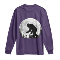 Bigfoot Mushroom Hunter Long Sleeve Shirt Vintage Sasquatch Art Mystical Nature Lover Retro Full Moon