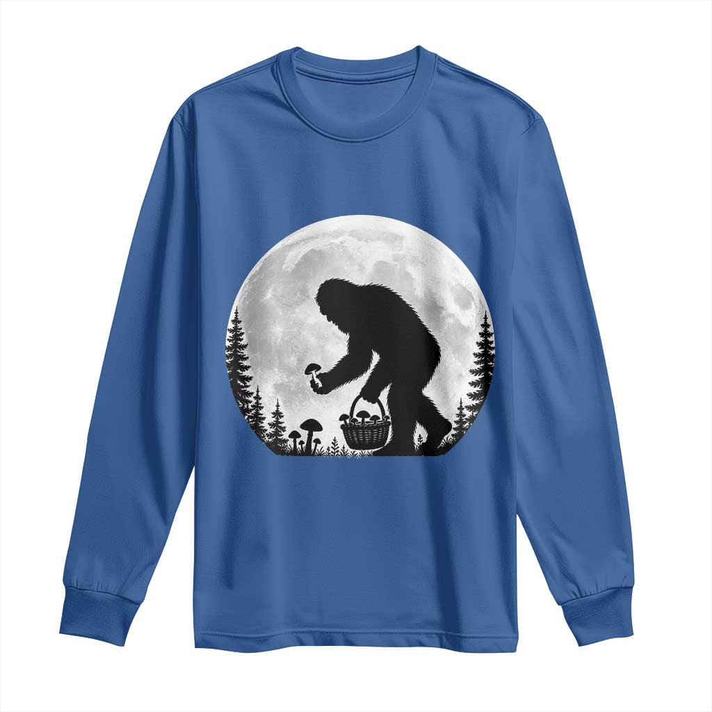 Bigfoot Mushroom Hunter Long Sleeve Shirt Vintage Sasquatch Art Mystical Nature Lover Retro Full Moon