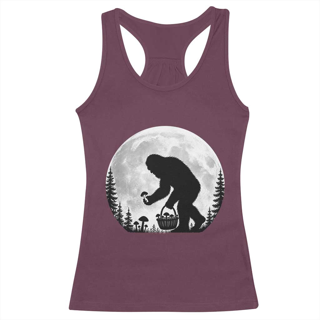 Bigfoot Mushroom Hunter Racerback Tank Top Vintage Sasquatch Art Mystical Nature Lover Retro Full Moon