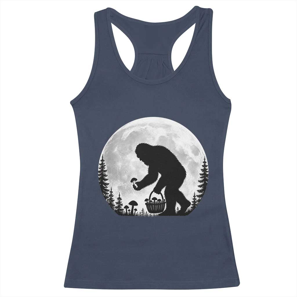 Bigfoot Mushroom Hunter Racerback Tank Top Vintage Sasquatch Art Mystical Nature Lover Retro Full Moon