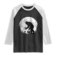 Bigfoot Mushroom Hunter Raglan Shirt Vintage Sasquatch Art Mystical Nature Lover Retro Full Moon